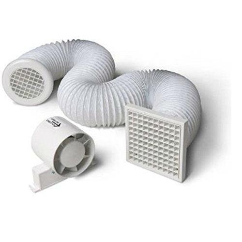 Inline Shower Extractor Fan with Timer & Full Loft Duct Kit 4"/100mm