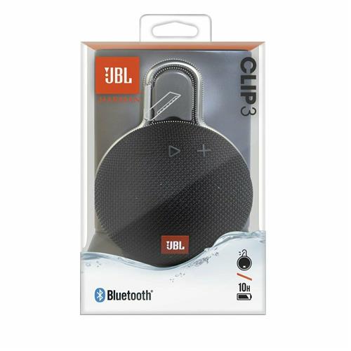 JBL Clip 3 Portable Bluetooth Speaker with Carabiner - Gray 